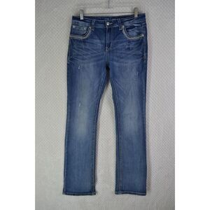 Grace In LA Women's 30 Easy Fit Medium Wash Cross Embroidery Jeans